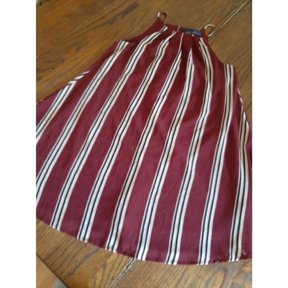 Small Blue Rain Sleeveless Lined Burgandy Pink Ivory Striped Mini Dress Sundress - Picture 1 of 4